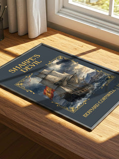 Sharpe's Devil Classic Book Art Print by Bernard Cornwell – print on a sunlit desk