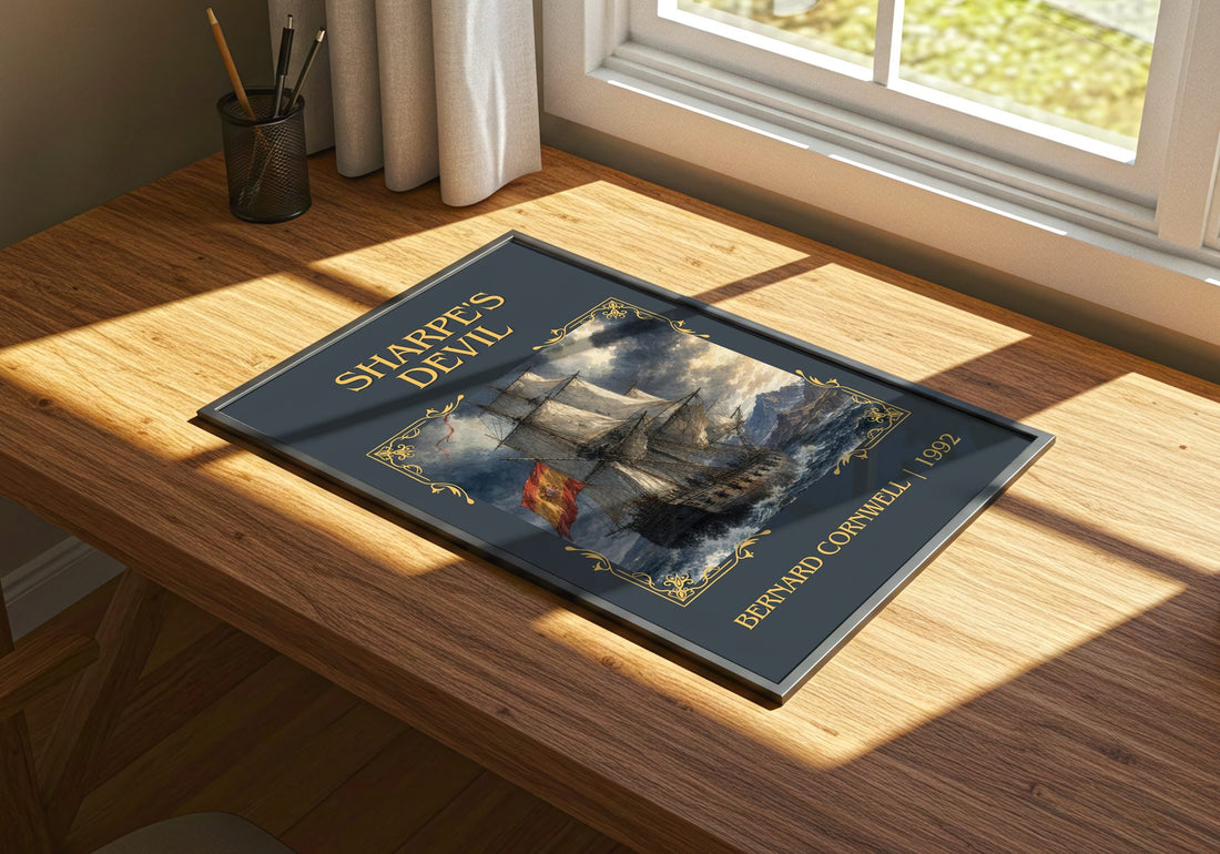Sharpe's Devil Classic Book Art Print by Bernard Cornwell – print on a sunlit desk