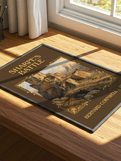 Sharpe's Battle Classic Book Art Print by Bernard Cornwell – print on a sunlit desk