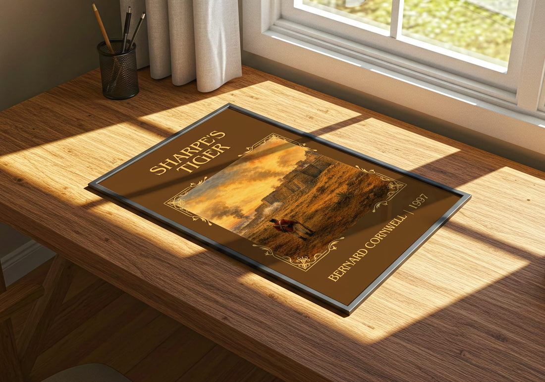 Sharpe's Tiger Classic Book Art Print by Bernard Cornwell – print on a sunlit desk