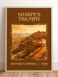Sharpe's Triumph Classic Book Art Print by Bernard Cornwell – framed print leaning on a wooden floor
