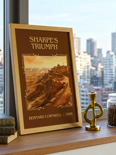 Sharpe's Triumph Classic Book Art Print by Bernard Cornwell – framed print on a city-view windowsill