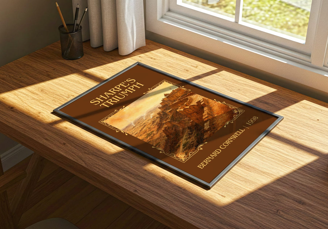 Sharpe's Triumph Classic Book Art Print by Bernard Cornwell – print on a sunlit desk