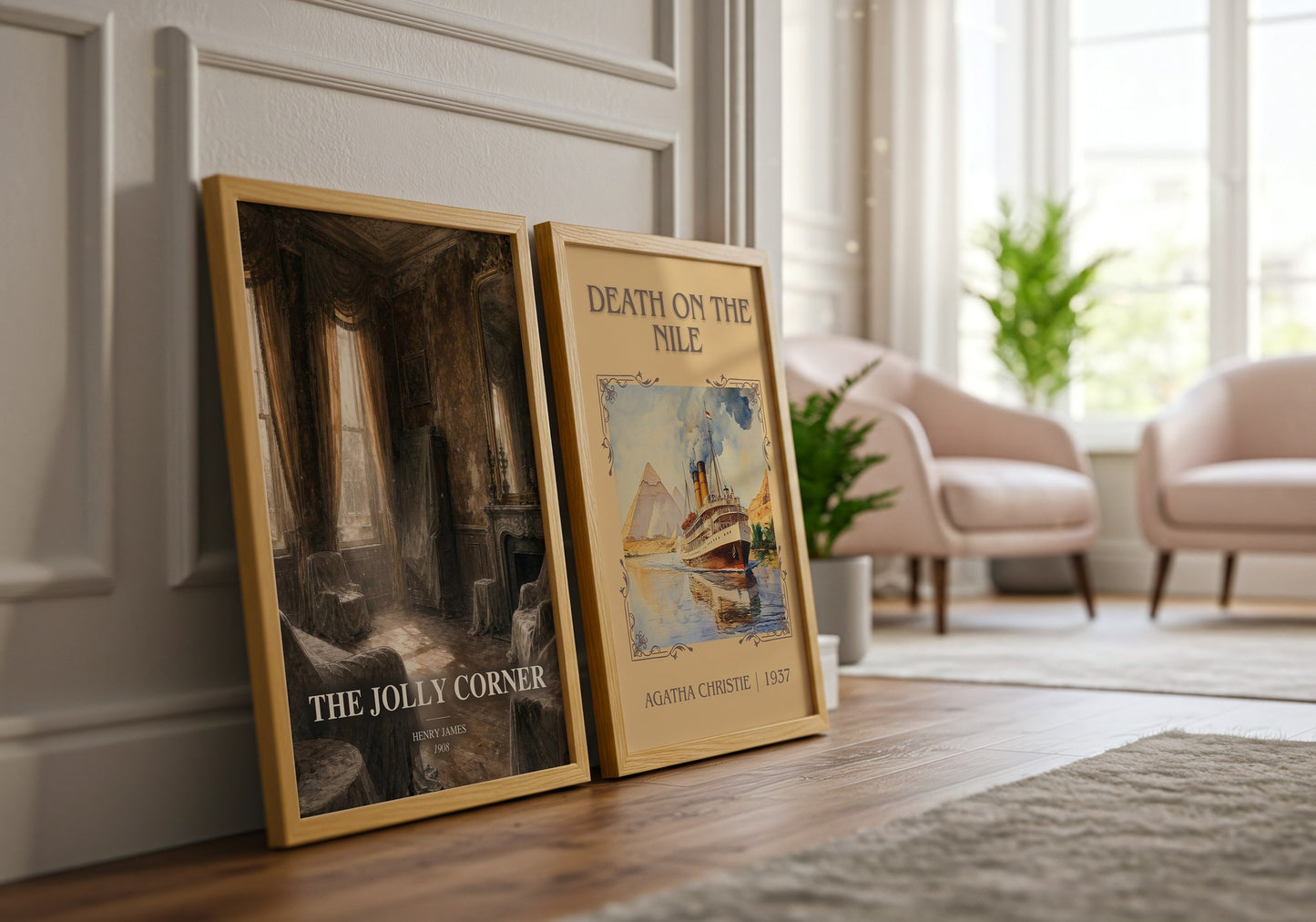 The Jolly Corner watercolour print framed by window – literary home decor