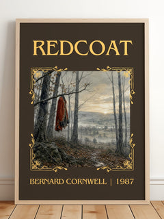 Redcoat Classic Book Art Print by Bernard Cornwell – framed print leaning on a wooden floor