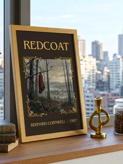 Redcoat Classic Book Art Print by Bernard Cornwell – framed print on a city-view windowsill