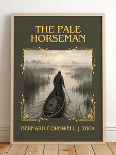 The Pale Horseman Classic Book Art Print by Bernard Cornwell – framed print leaning on a wooden floor