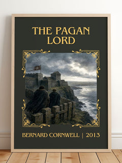 The Pagan Lord Classic Book Art Print by Bernard Cornwell – framed print leaning on a wooden floor