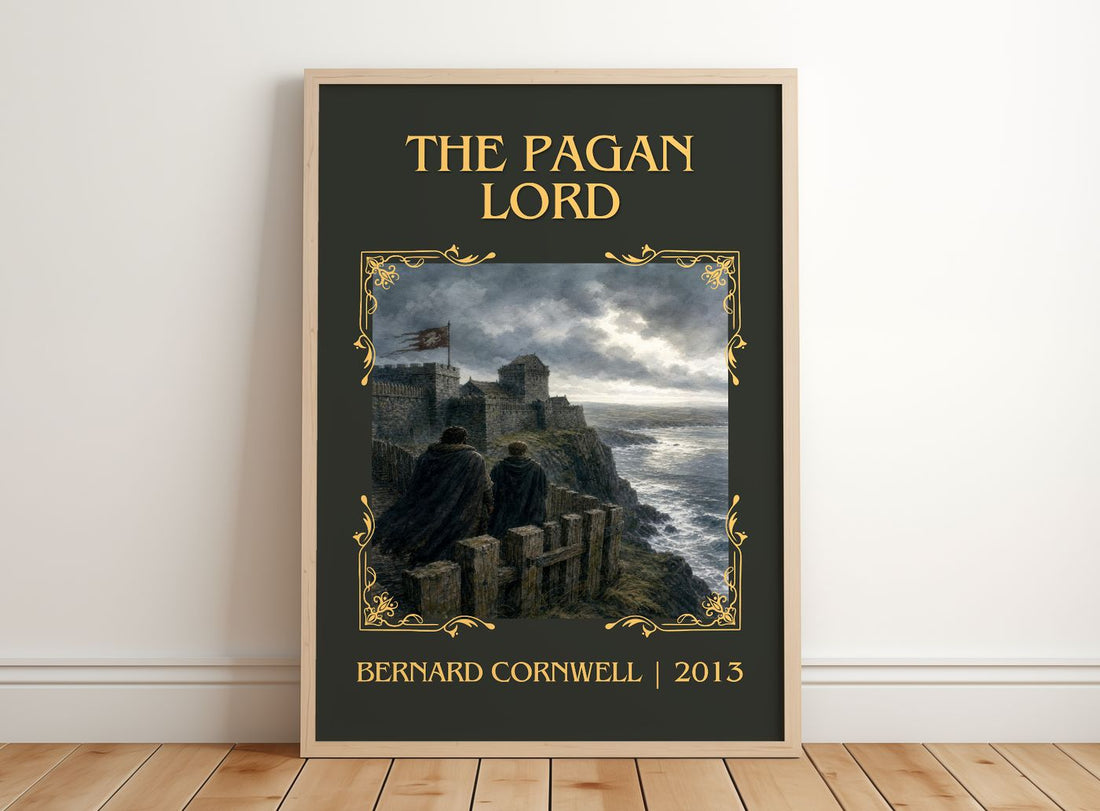 The Pagan Lord Classic Book Art Print by Bernard Cornwell – framed print leaning on a wooden floor