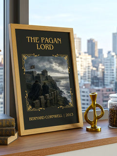 The Pagan Lord Classic Book Art Print by Bernard Cornwell – framed print on a city-view windowsill