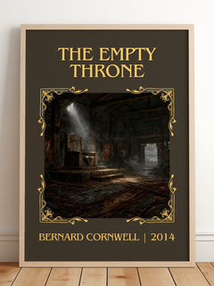 The Empty Throne Classic Book Art Print by Bernard Cornwell – framed print leaning on a wooden floor