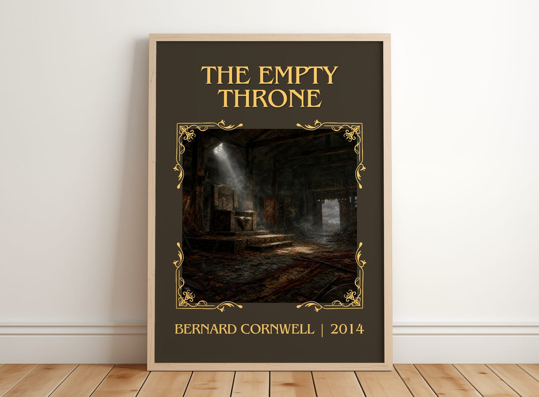 The Empty Throne Classic Book Art Print by Bernard Cornwell – framed print leaning on a wooden floor