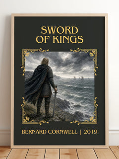 Sword of Kings Classic Book Art Print by Bernard Cornwell – framed print leaning on a wooden floor