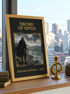 Sword of Kings Classic Book Art Print by Bernard Cornwell – framed print on a city-view windowsill