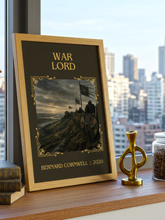 War Lord Classic Book Art Print by Bernard Cornwell – framed print on a city-view windowsill