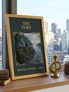 The Fort Classic Book Art Print by Bernard Cornwell – framed print on a city-view windowsill