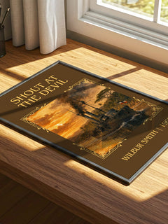 Shout at the Devil Classic Book Art Print by Wilbur Smith – print on a sunlit desk