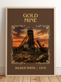 Gold Mine Classic Book Art Print by Wilbur Smith – framed print leaning on a wooden floor