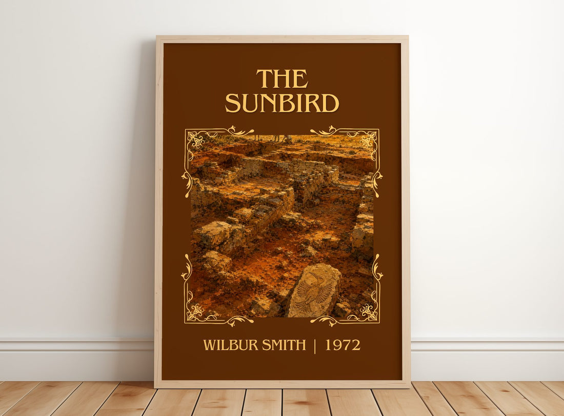 The Sunbird Classic Book Art Print by Wilbur Smith – framed print leaning on a wooden floor