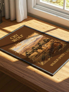 Cry Wolf Classic Book Art Print by Wilbur Smith – print on a sunlit desk