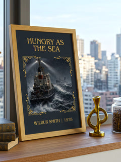 Hungry as the Sea Classic Book Art Print by Wilbur Smith – framed print on a city-view windowsill