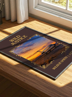 Wild Justice Classic Book Art Print by Wilbur Smith – print on a sunlit desk