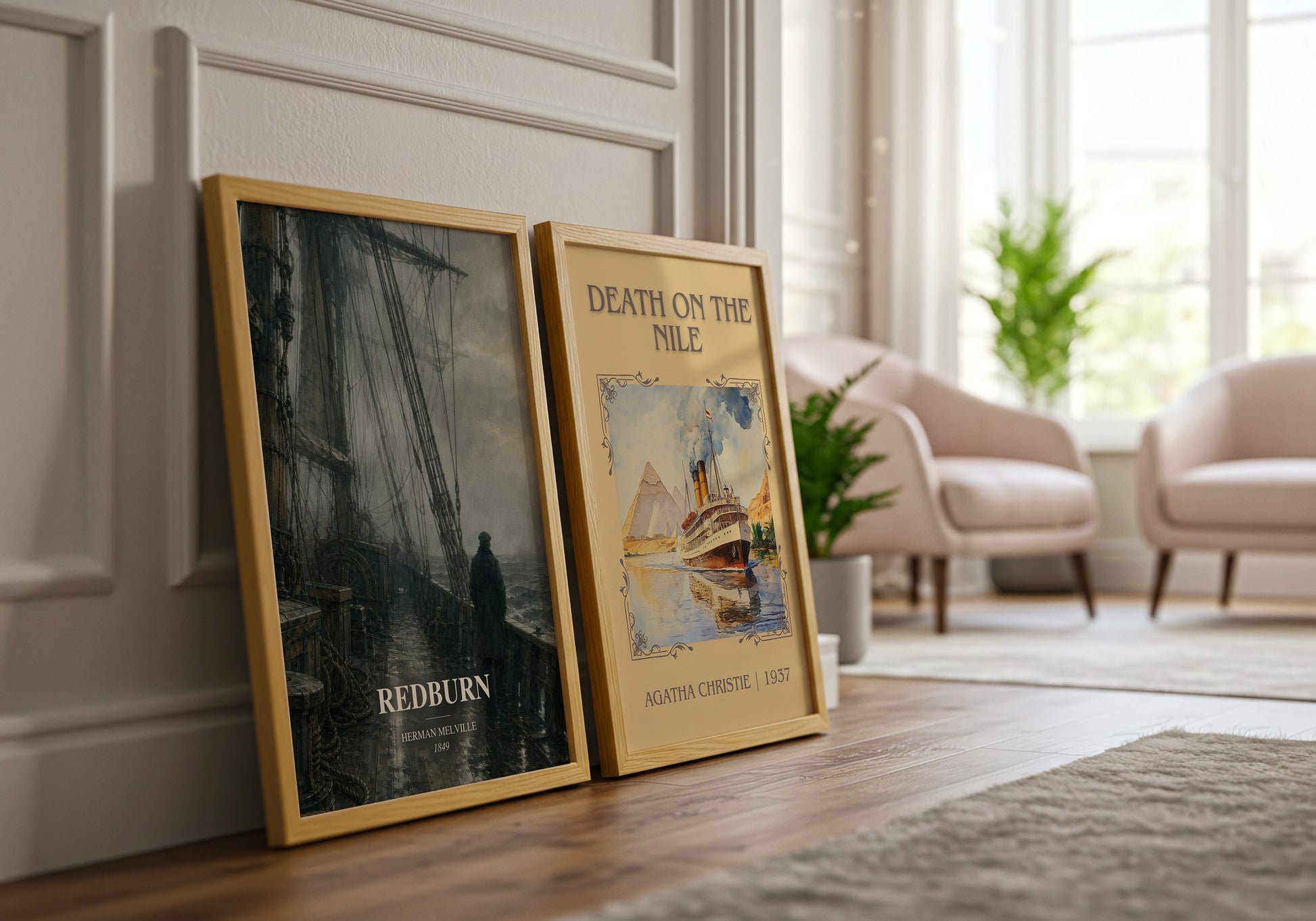 Redburn watercolour print framed by window – literary home decor