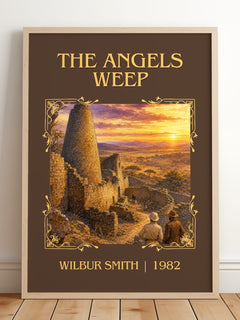 The Angels Weep Classic Book Art Print by Wilbur Smith – framed print leaning on a wooden floor