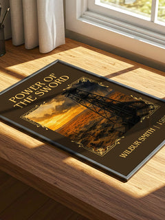 Power of the Sword Classic Book Art Print by Wilbur Smith – print on a sunlit desk