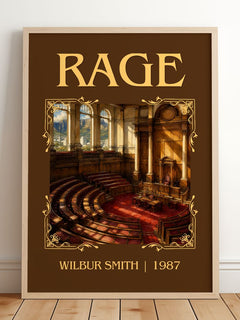 Rage Classic Book Art Print by Wilbur Smith – framed print leaning on a wooden floor