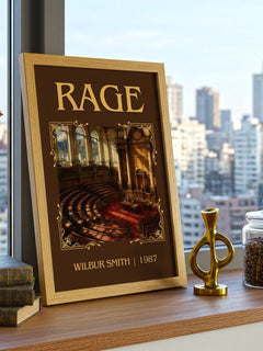 Rage Classic Book Art Print by Wilbur Smith – framed print on a city-view windowsill