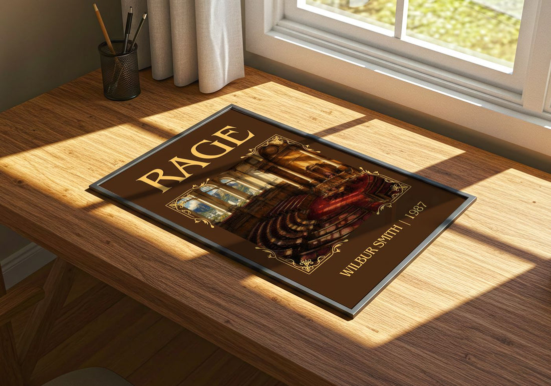 Rage Classic Book Art Print by Wilbur Smith – print on a sunlit desk