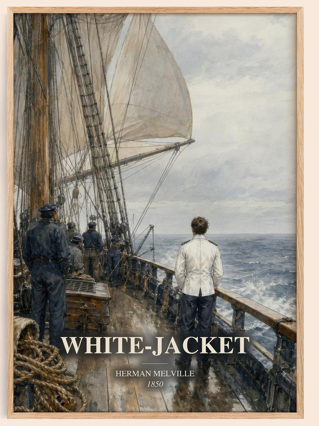 White-Jacket watercolour book poster by Herman Melville – framed literary art print