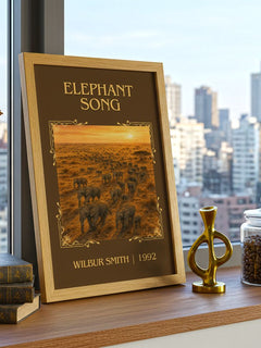 Elephant Song Classic Book Art Print by Wilbur Smith – framed print on a city-view windowsill