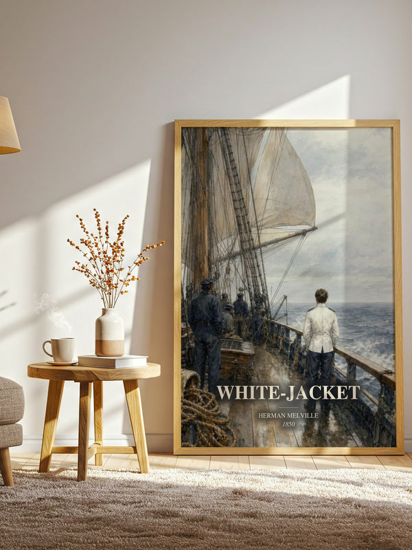 White-Jacket watercolour print in frame leaning in hallway – historical fiction wall art