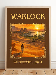 Warlock Classic Book Art Print by Wilbur Smith – framed print leaning on a wooden floor
