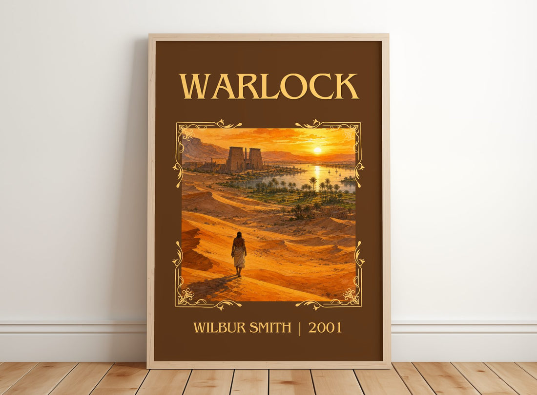 Warlock Classic Book Art Print by Wilbur Smith – framed print leaning on a wooden floor