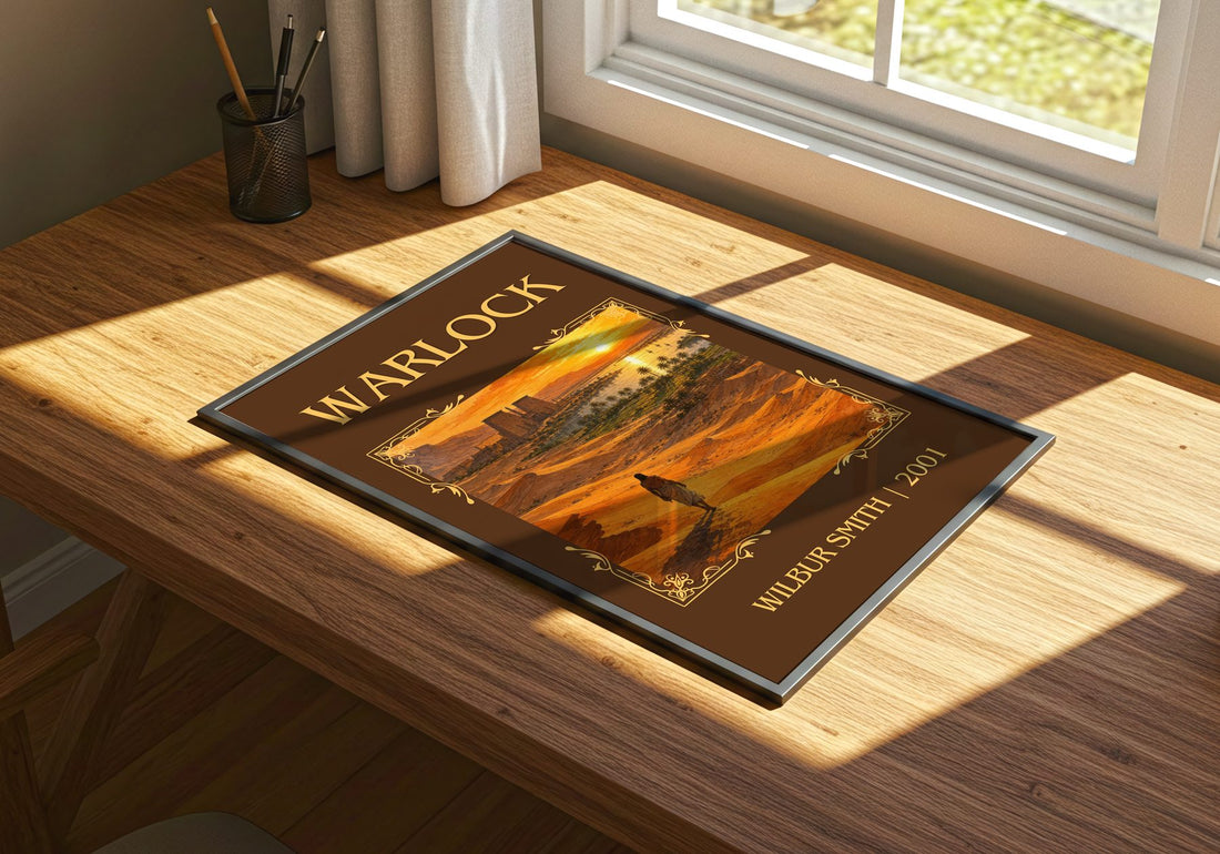 Warlock Classic Book Art Print by Wilbur Smith – print on a sunlit desk