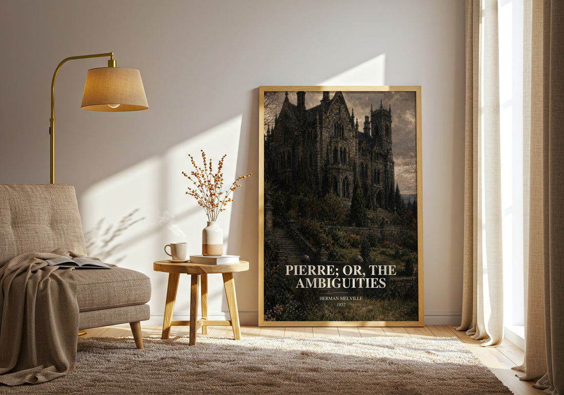 Pierre; Or, The Ambiguities watercolour print in frame leaning in hallway – literary fiction wall art (mockup)