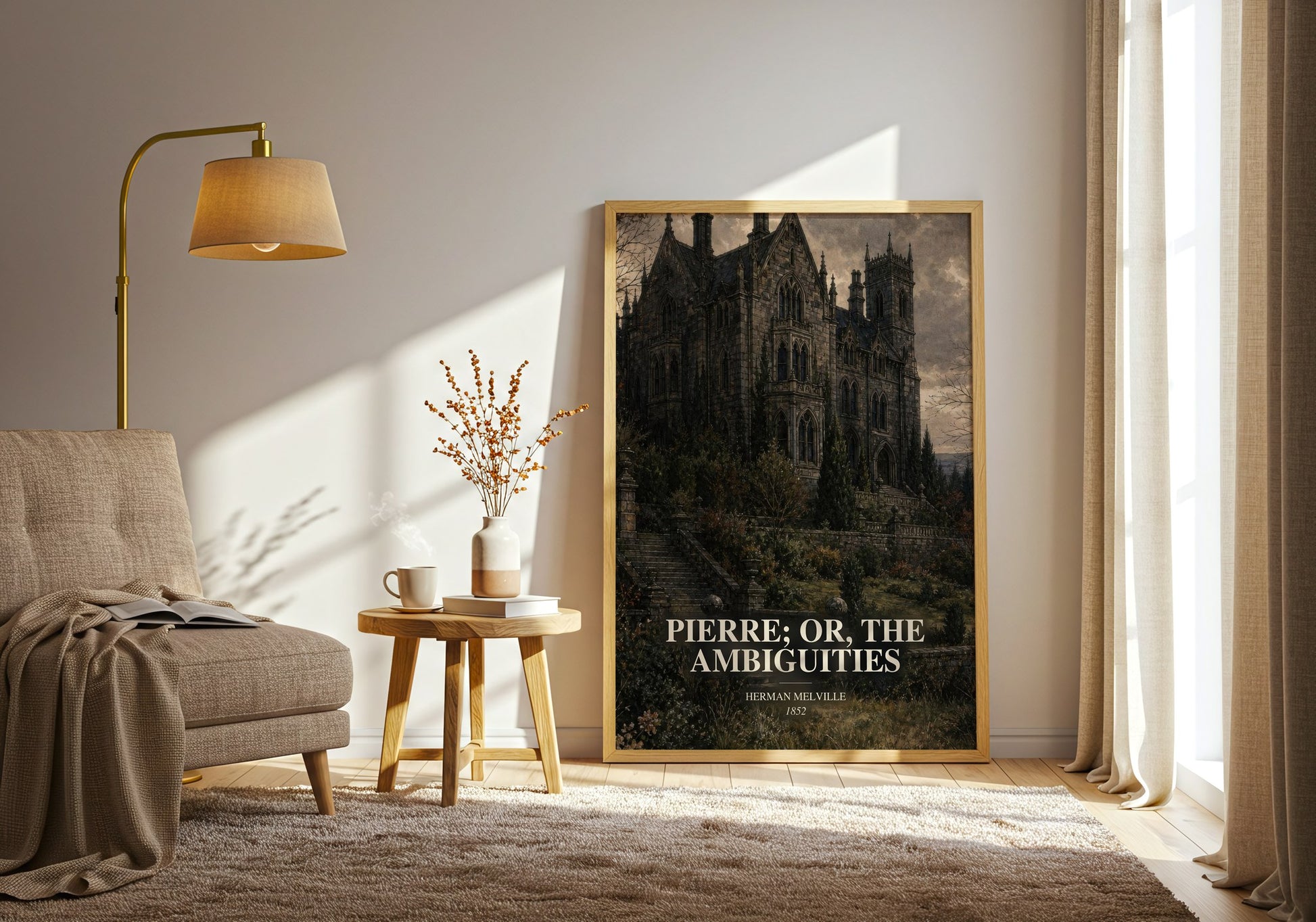 Pierre; Or, The Ambiguities watercolour print in frame leaning in hallway – literary fiction wall art