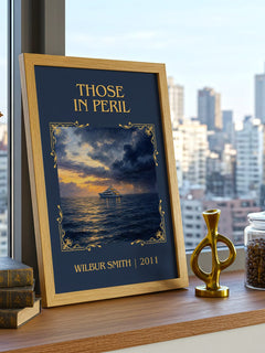Those in Peril Classic Book Art Print by Wilbur Smith – framed print on a city-view windowsill
