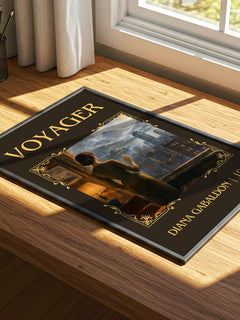 Voyager Classic Book Art Print by Diana Gabaldon – print on a sunlit desk