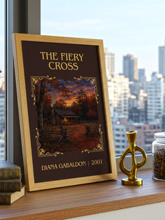The Fiery Cross Classic Book Art Print by Diana Gabaldon – framed print on a city-view windowsill
