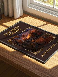 The Fiery Cross Classic Book Art Print by Diana Gabaldon – print on a sunlit desk