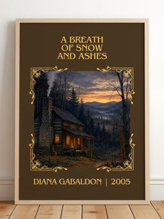 A Breath of Snow and Ashes Classic Book Art Print by Diana Gabaldon – framed print leaning on a wooden floor