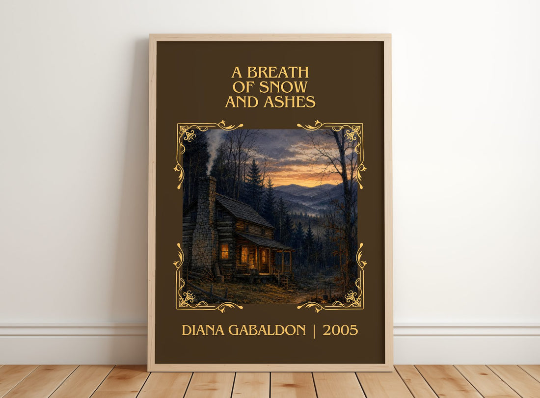 A Breath of Snow and Ashes Classic Book Art Print by Diana Gabaldon – framed print leaning on a wooden floor