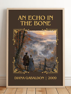 An Echo in the Bone Classic Book Art Print by Diana Gabaldon – framed print leaning on a wooden floor