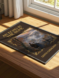 An Echo in the Bone Classic Book Art Print by Diana Gabaldon – print on a sunlit desk