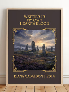 Written in My Own Heart's Blood Classic Book Art Print by D. Gabaldon – framed print leaning on a wooden floor