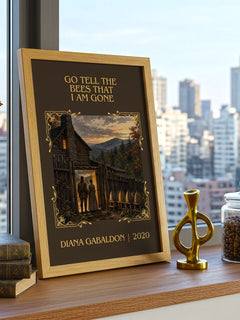 Go Tell the Bees That I Am Gone Classic Book Art Print by D. Gabaldon – framed print on a city-view windowsill